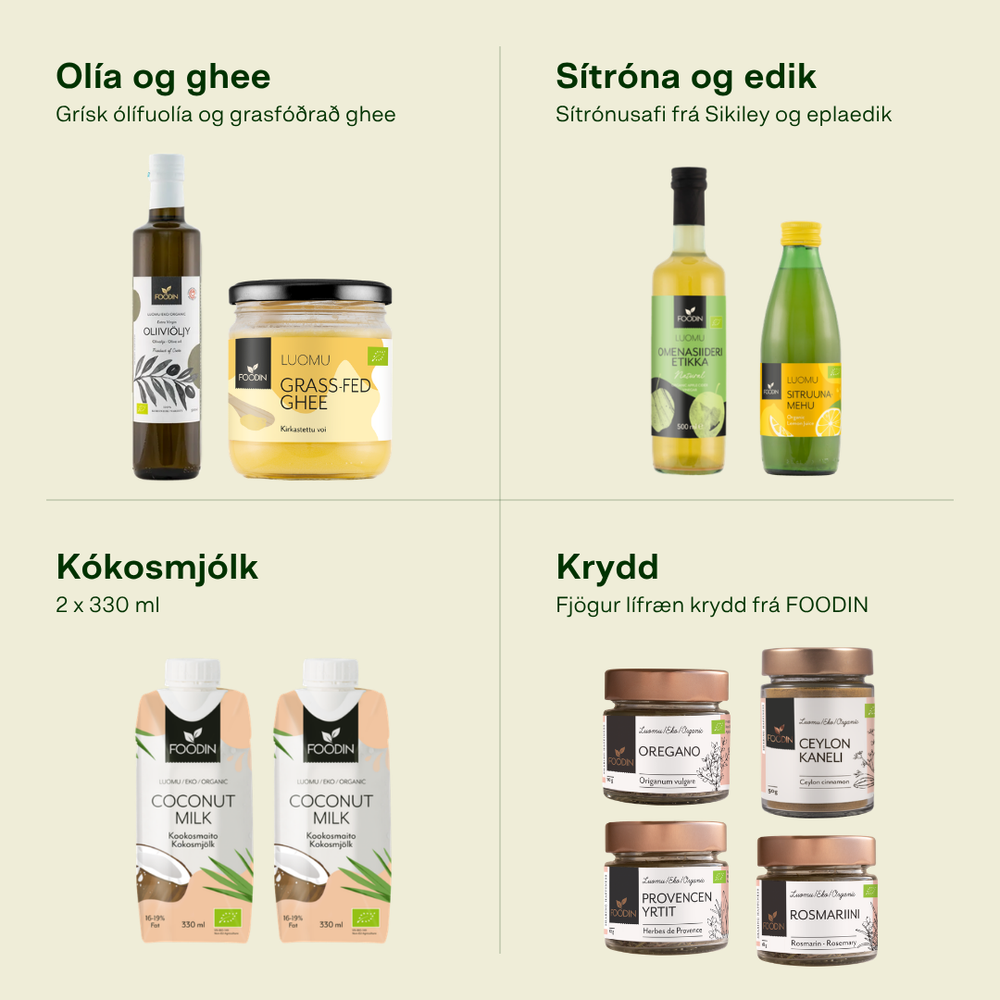 Eldhúsið: vörurnar eftir flokkum